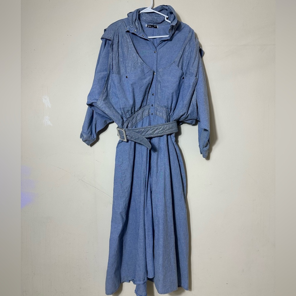 Vintage Mario Romano Milano Denim metalic Long Sleeve Dolman Shirt 90s Rad Dress